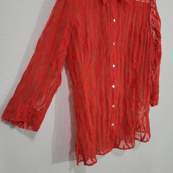 Chicos Womens Shirt Size Chicos 2 Standard Large 12 Red Button Front Sheer - Picture 11 of 13